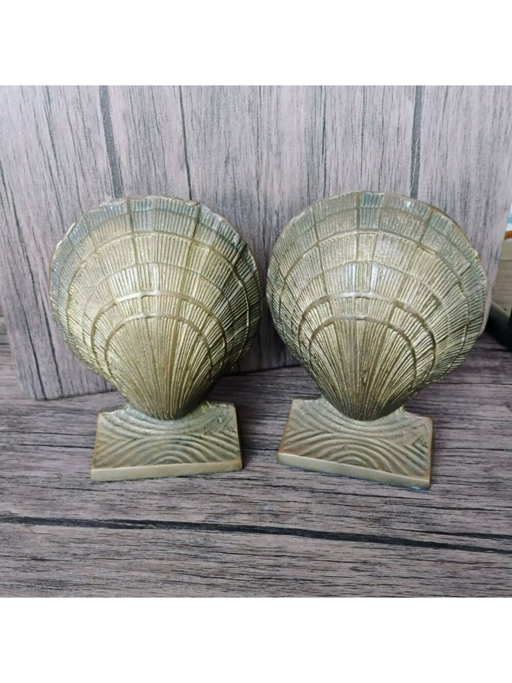 Vintage Brass Clam Shell Bookends, Set of 2, Seashell Nautical Coastal Beach